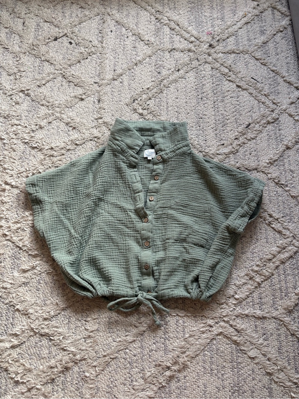 Francesca's Collections Olive Green Gauze Button-Down Top with Drawstring